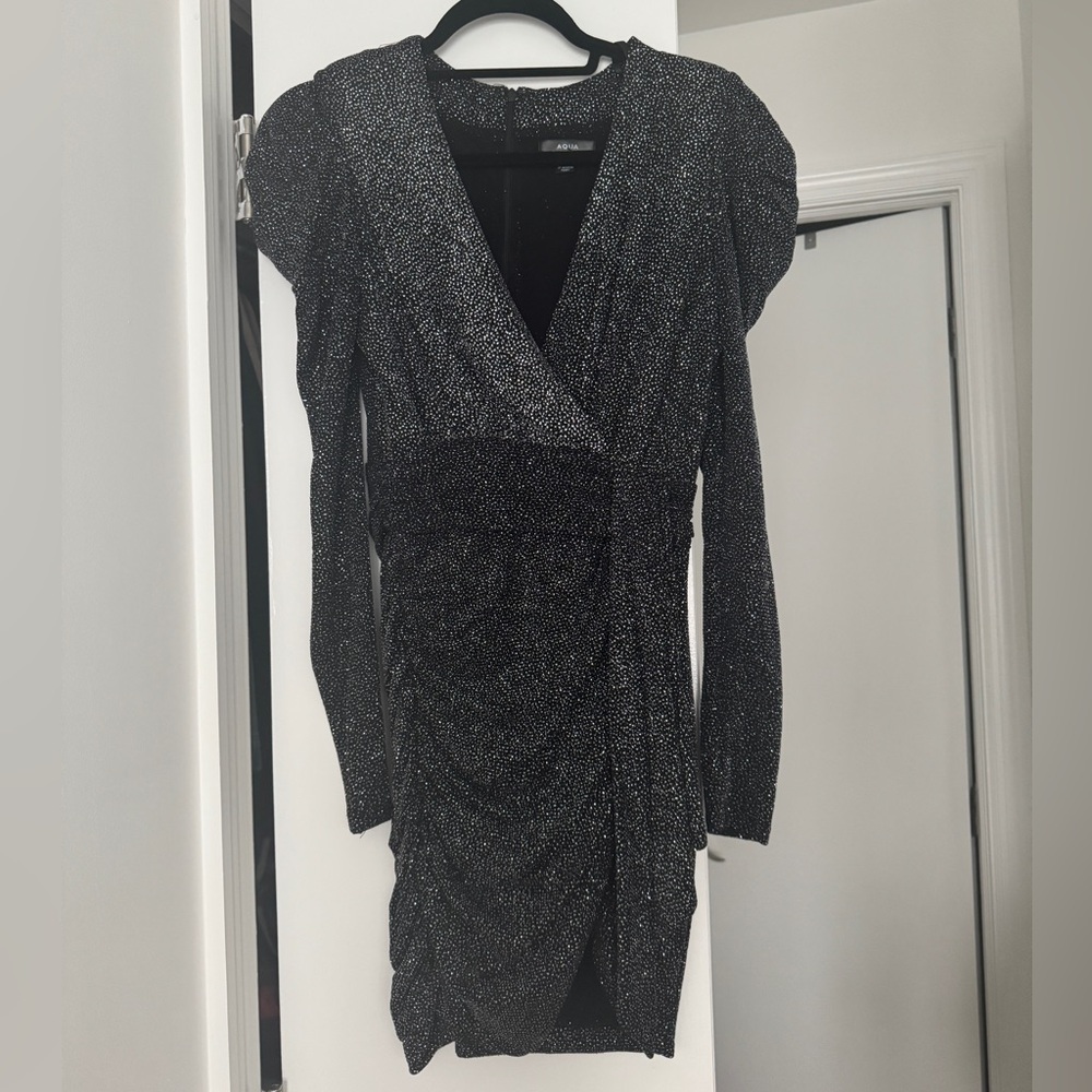 AQUA Metallic Faux Wrap Dress - 100% Exclusive - Picture 4 of 12